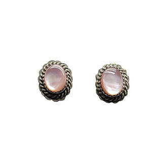 Native American PINK Mother of Pearl Sterling Silver signed BH Earrings Vintage